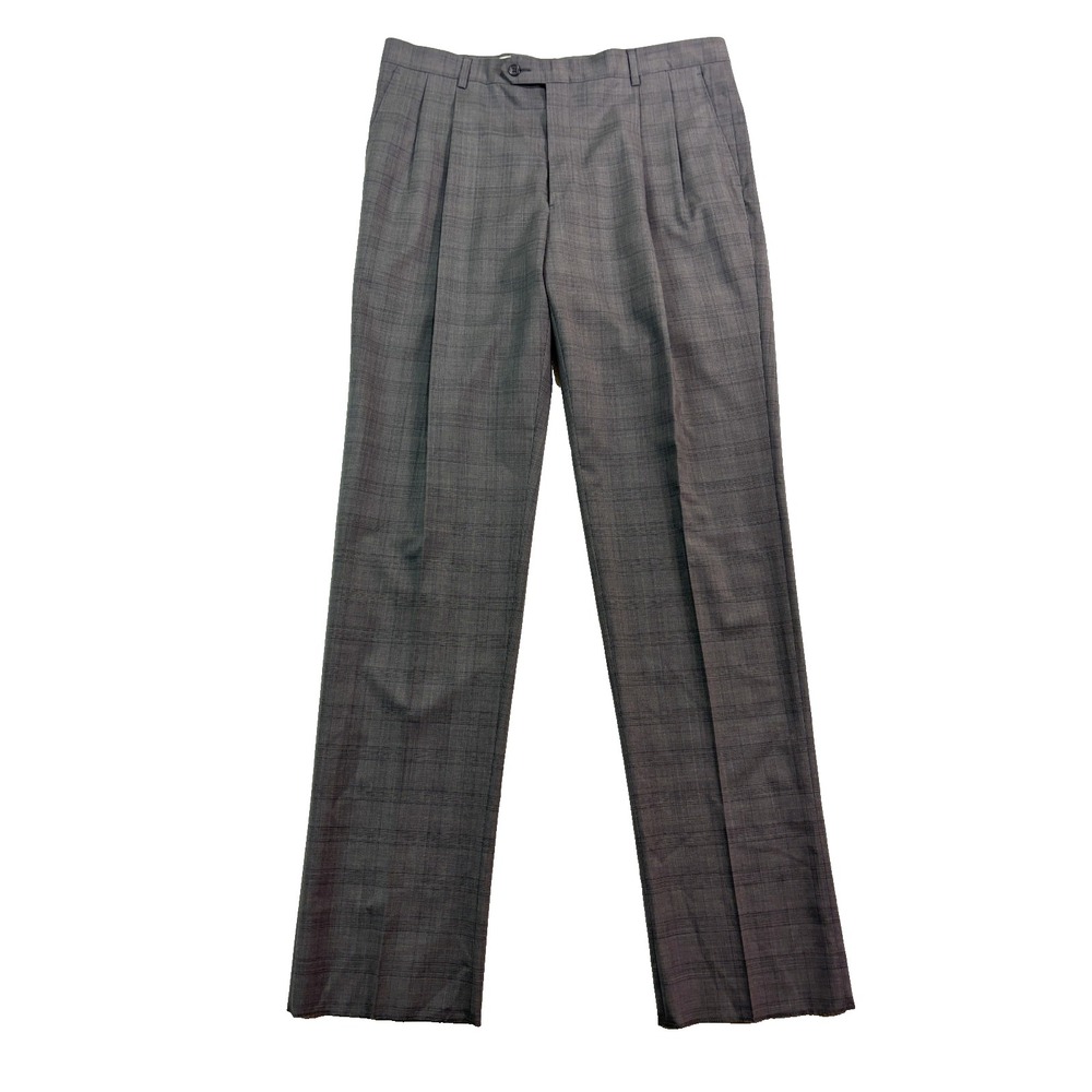 NEW Hart Schaffner Marx 38 Gray Plaid Trousers Dress Suit Pants Pleated Wool